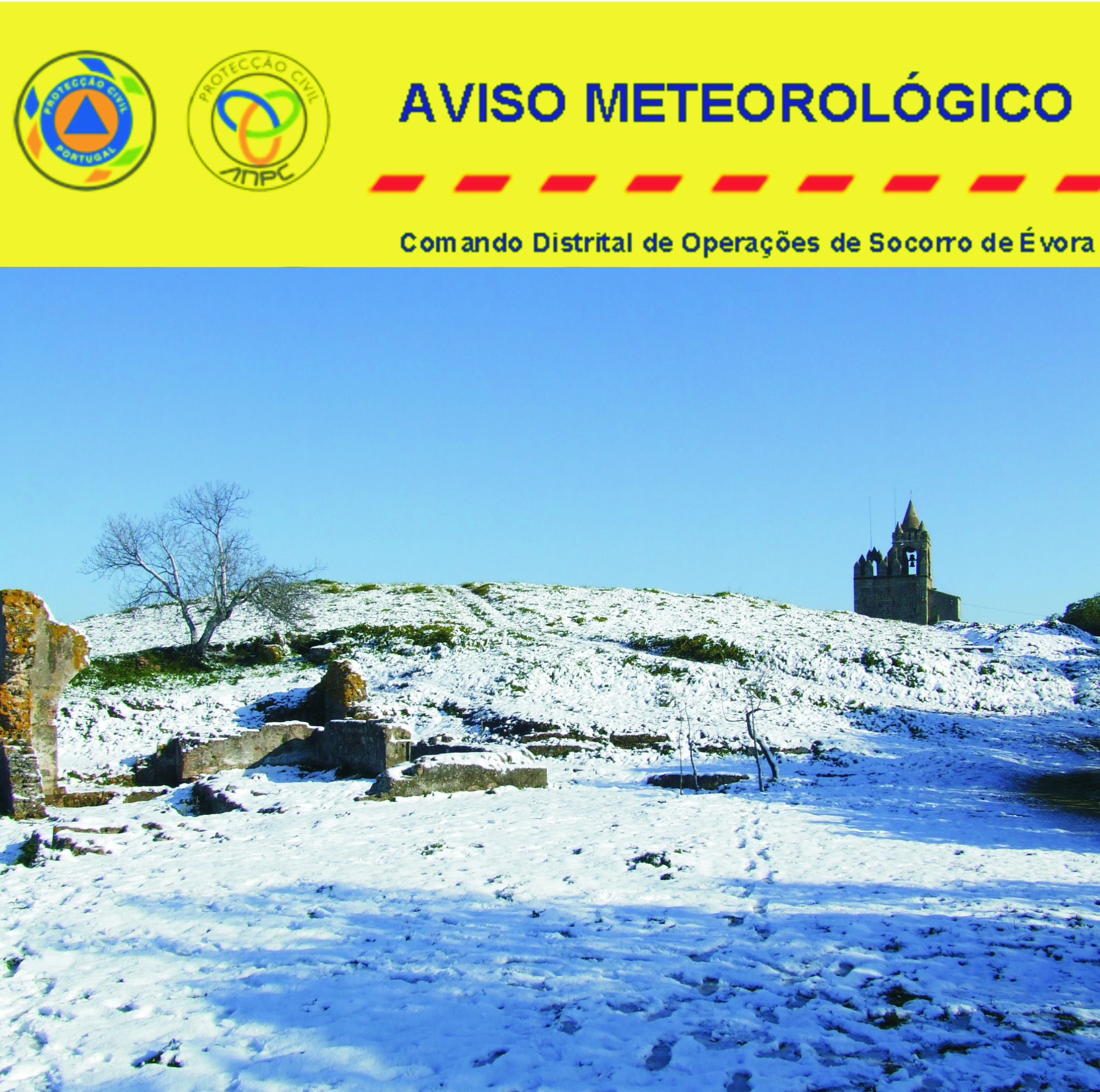 Aviso Meteorológico de Alerta AMARELO para TEMPO FRIO, no Distrito de Évora